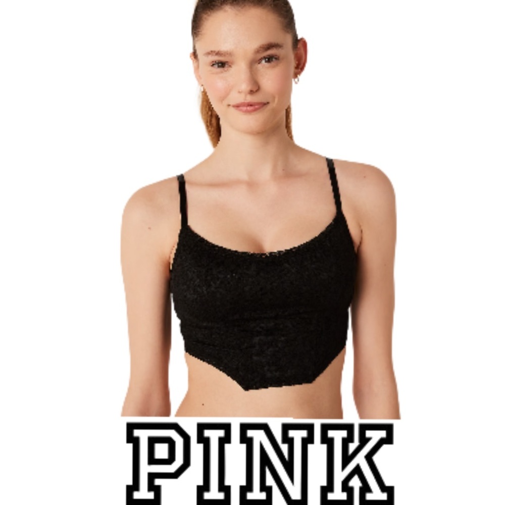 PINK | NWT Black Lace Lightly Lined Corset Bralette Bra Top Festival Summer